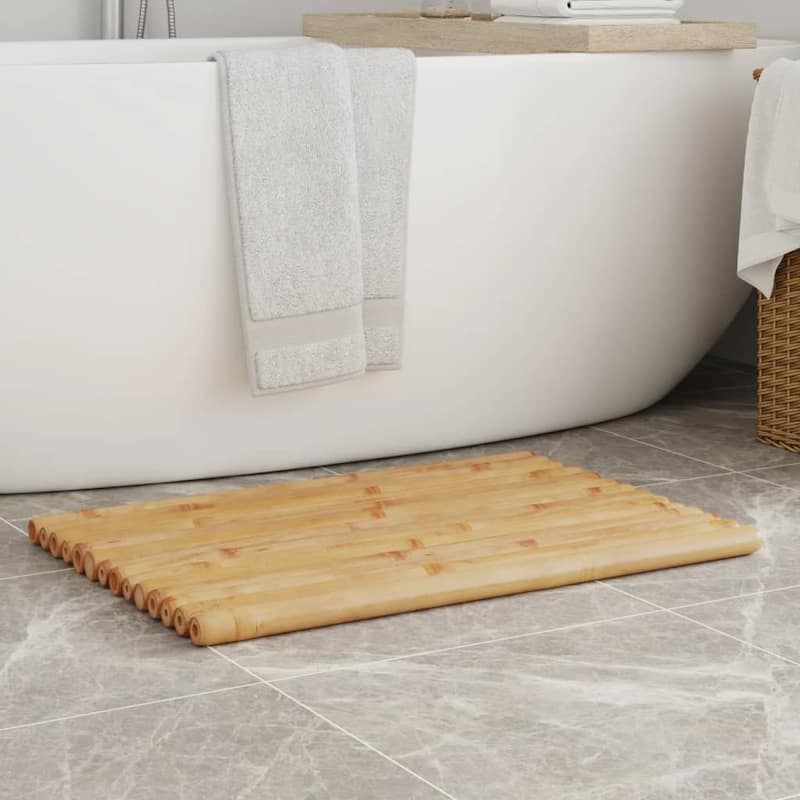 vidaXL Bath Mats Doormat Shower Accent Bathroom Kitchen Backyard 2 Pcs Bamboo - 27.6 x 19.7 x 1.0