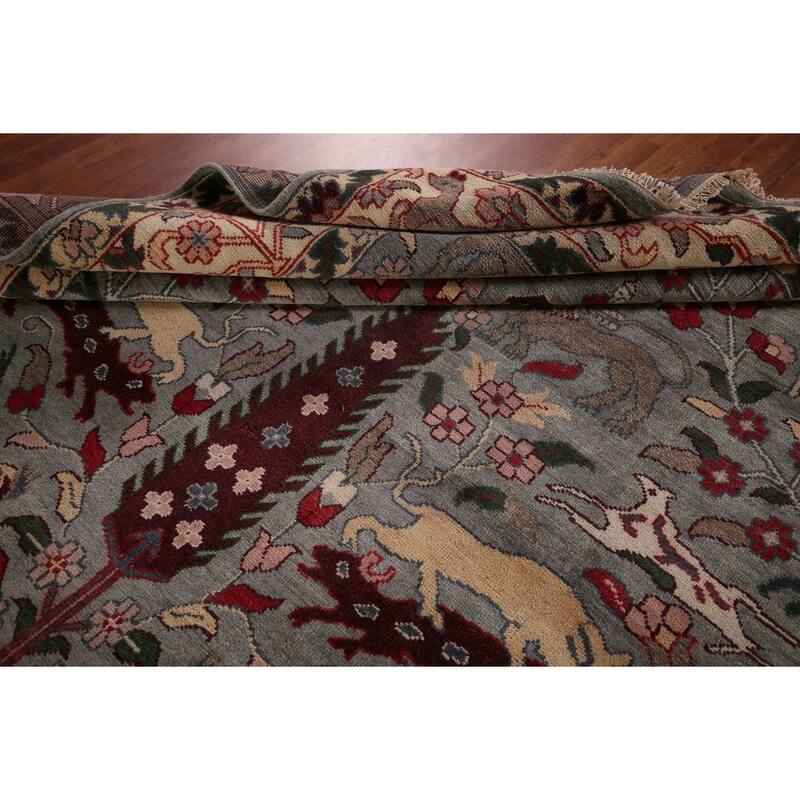 Hunting Animals Gray Ziegler Oriental Large Rug Handmade Wool Carpet - 9'8"x 13'10"
