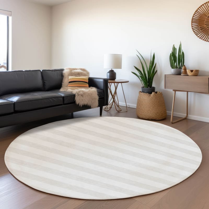 Premium Washable Super Soft Cabana Stripe Mayfield Rug - Ivory - 8' x 8' - Round