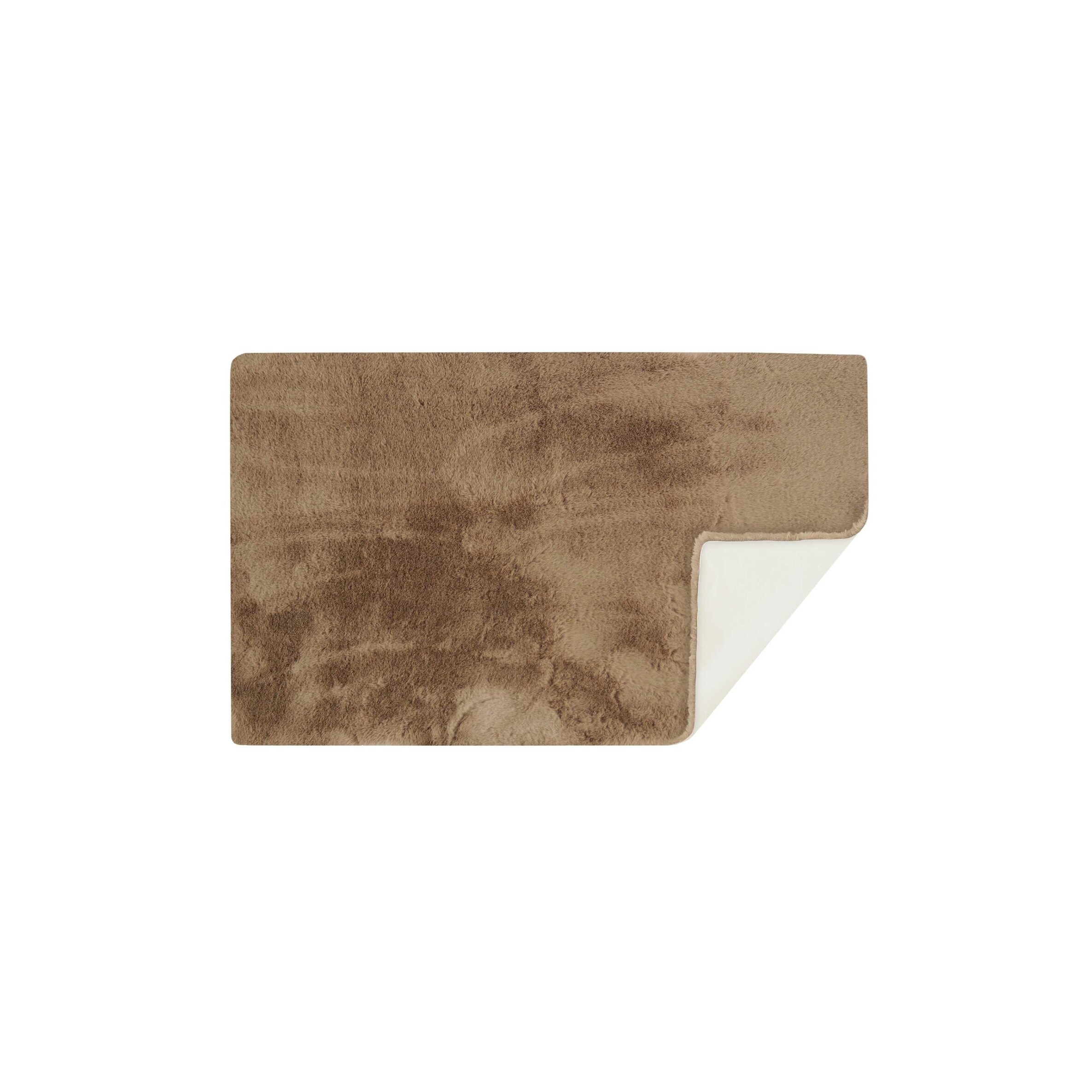 Luxe Faux Rabbit Fur Rectangular Rug 3' X 5'   - Taupe