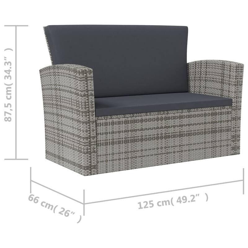 vidaXL Patio Lounge Set Sectional Sofa Set 4 Piece with Cushions Poly Rattan