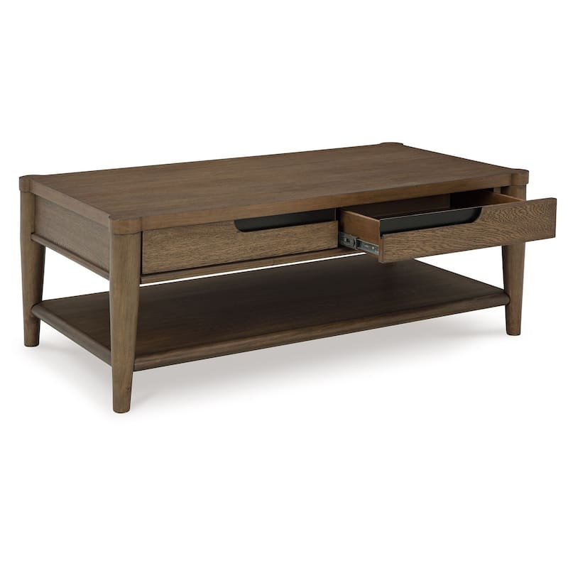 Howie Cocktail Coffee Table, 2 Drawers, 50 Inch Rustic Brown Wood