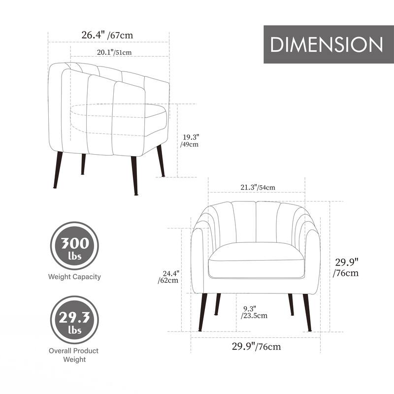 Modern Upholstered Vanity Barrel Accent Chair with Metal Legs, Lounge Chair Single Sofa Round Leisure Armchair