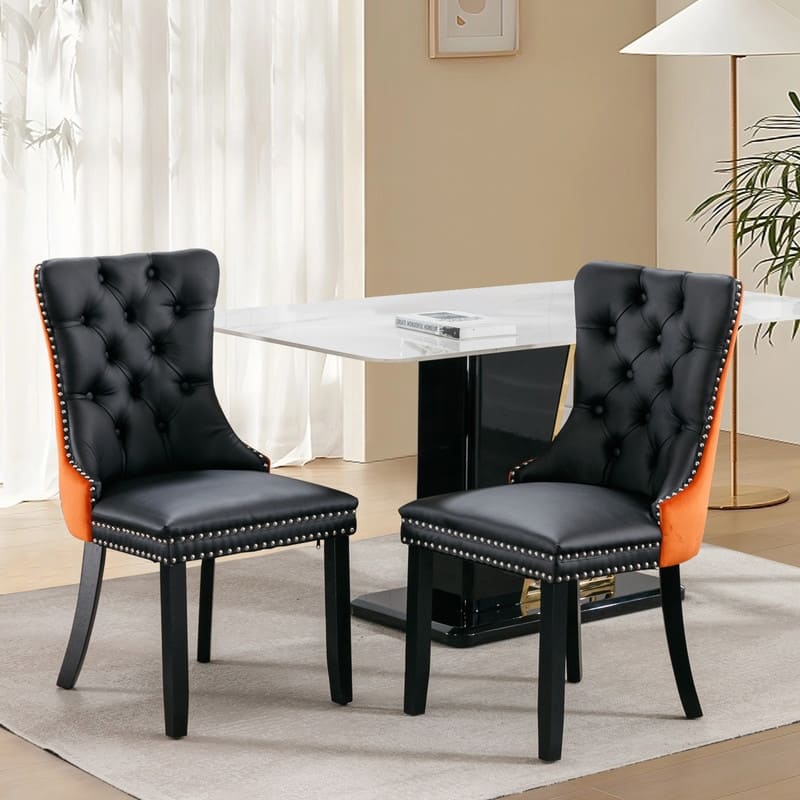 High-end Tufted Velvet Upholstered Nailhead Dining Chair Set of 6 - Set of 2 - Black Orange