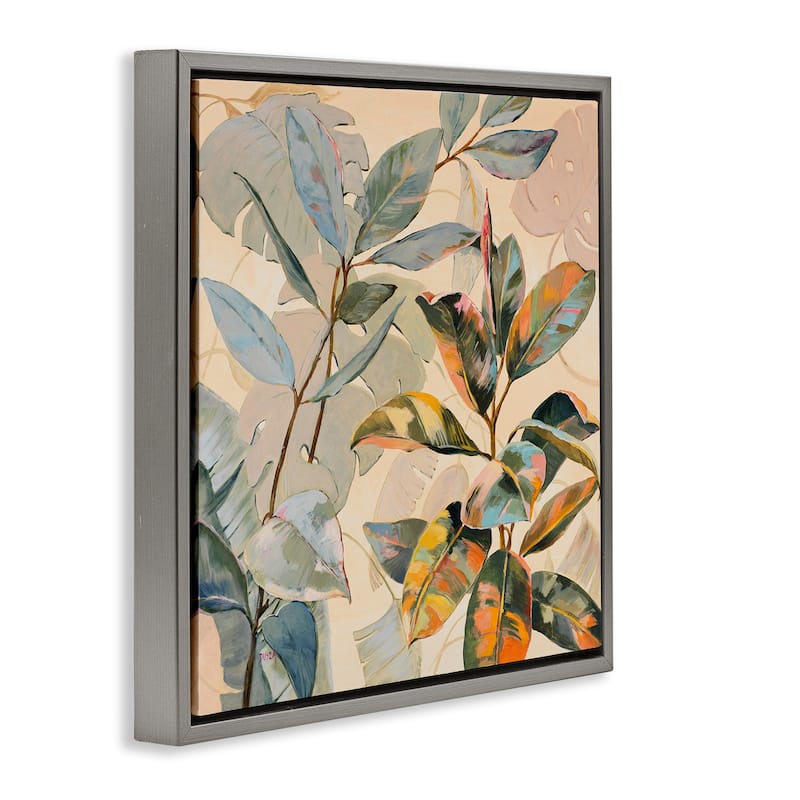 Stupell Tropical Leaves Warm Tones Framed Floater Canvas Wall Art Design By Dusza