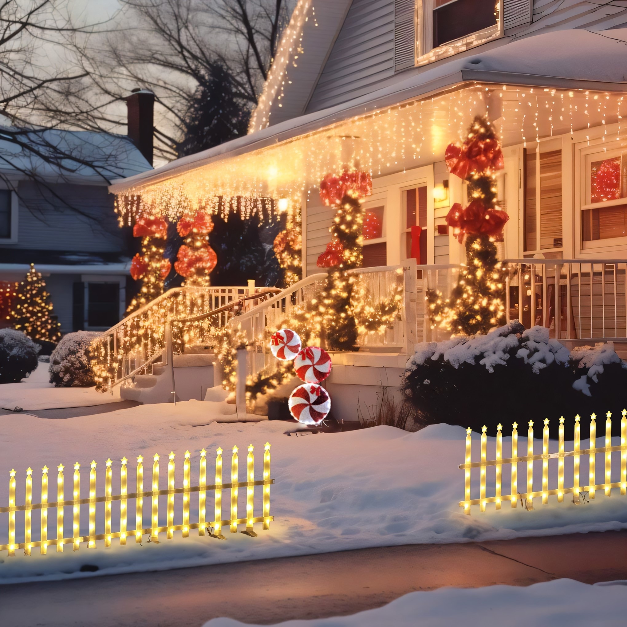 8-Piece Light Show Star-Topped Fence Design Outdoor Decoration