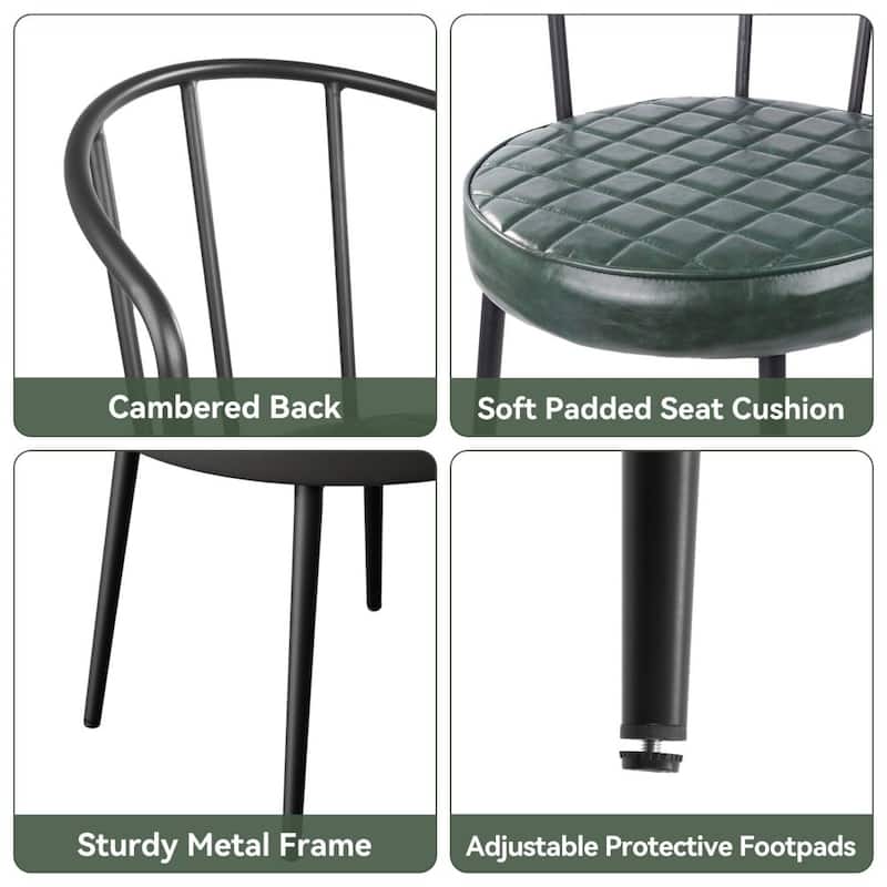 Set of 2 Leather Dining Chairs with Metal Frame