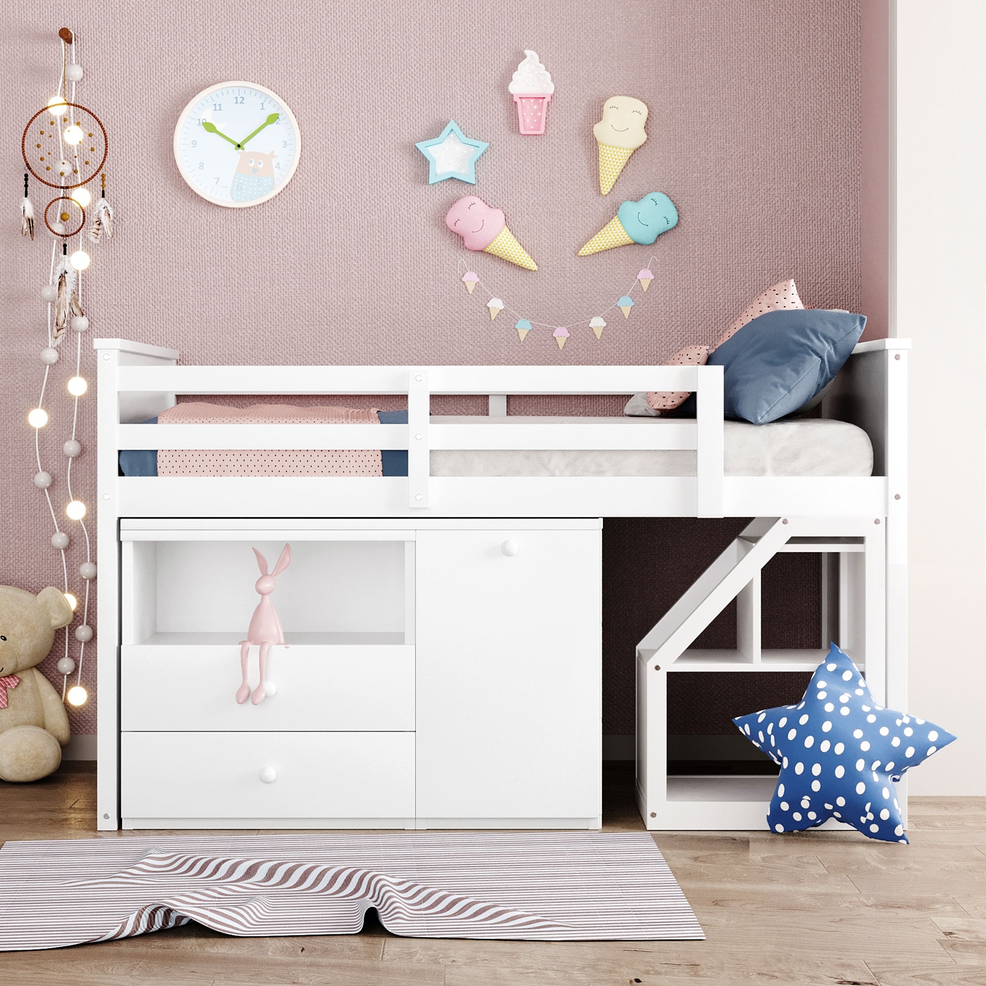 Twin loft bed store with storage steps