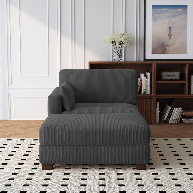 Modern 43'' Corduroy Comfy Sectional Chaise Lounge with Pillow
