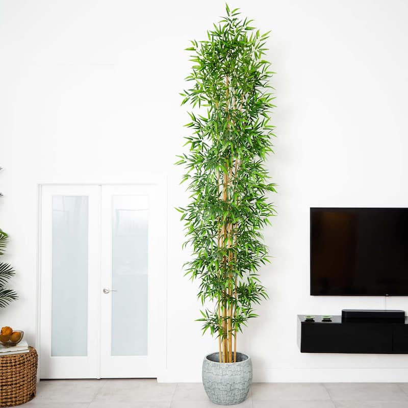 12' Artificial Bamboo Tree with Real Bamboo Trunks - Green