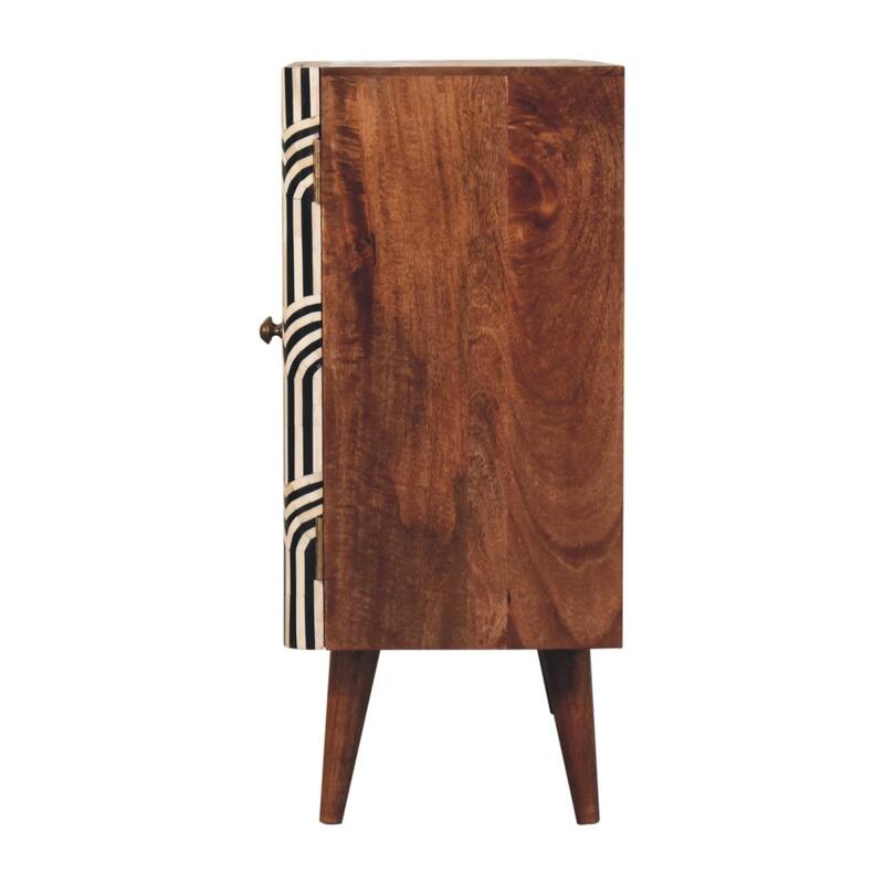 Artisan Furniture Solid Wood Honey Caramel Edessa Bone Inlay Cabinet, Black and white With Two Drawers