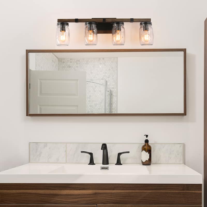 Kole Farmhouse 4-Light Mason Jar Bathroom Vanity Lights Glass Rustic Wall Sconces - W29"xH9"xE6"