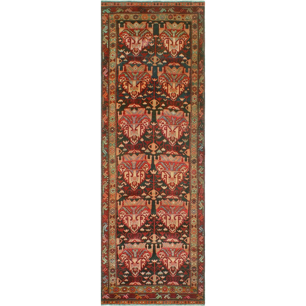 Fine Vintage Distressed Ettie Charcoal/Burgundy Runner - 4'1" x 12'7"