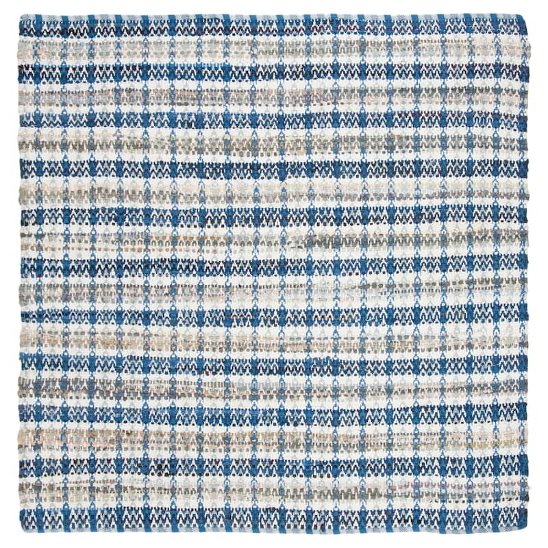 SAFAVIEH Handmade Flatweave Montauk Hermanda Casual Cotton Rug - 6' Square - Blue/Multi