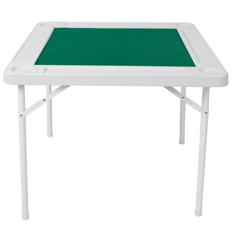 Anmytek Foldable 4-Player Game Table with Cup Holders & Tile Trays, Mahjong Poker Dice Table with Green Felt Surface