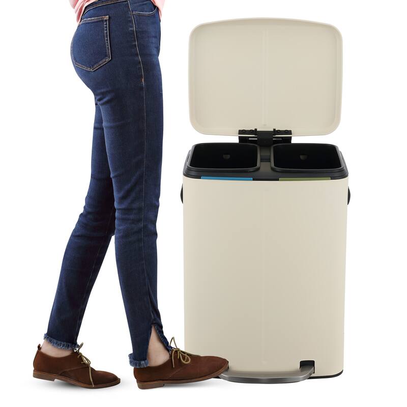 happimess 10.6-Gallon Double Bucket Trash Can with Soft Close Lid