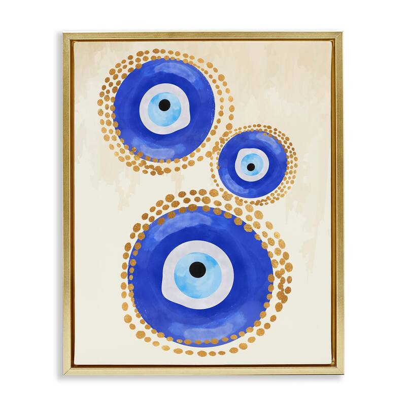 Stupell Round Blue Evil Eye Pattern Lustrous Dotted Detail Floater Frame, Design by Two Smart Blondes - 25 x 31 - Gold