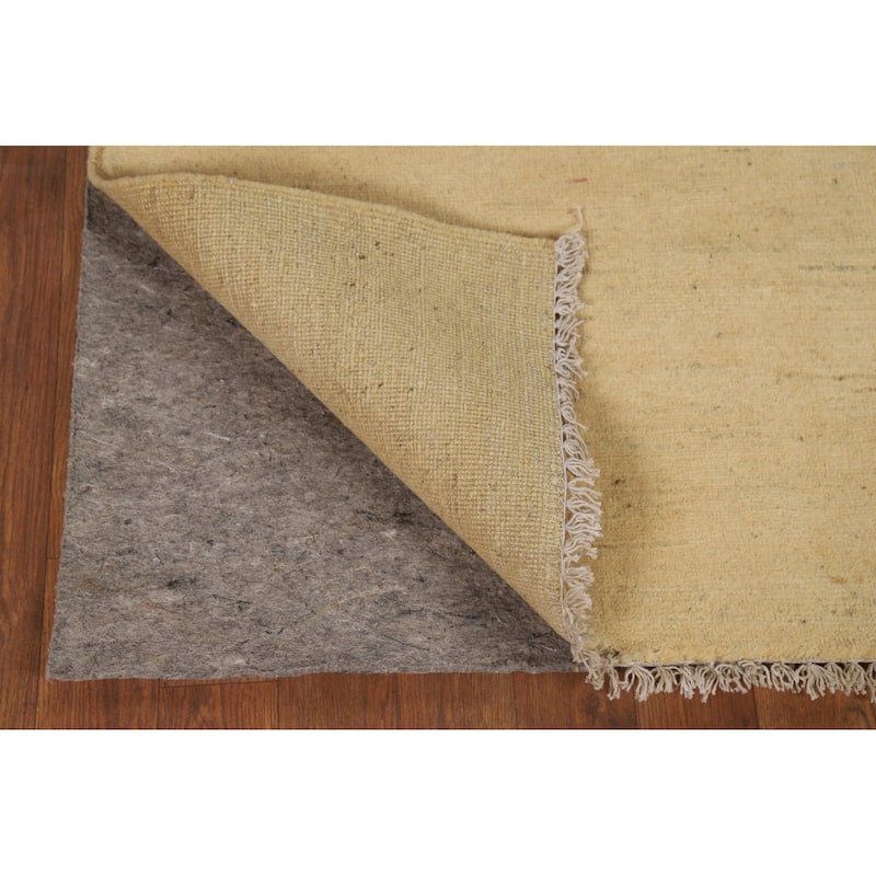 Muted Yellow Gabbeh Modern Foyer Rug Handmade Wool Carpet - 3'4"x 4'10"