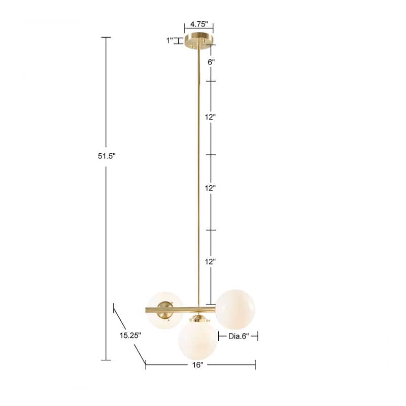 3-Light Chandelier with Frosted Glass Globe Bulbs for living room,bedroom,and dining room