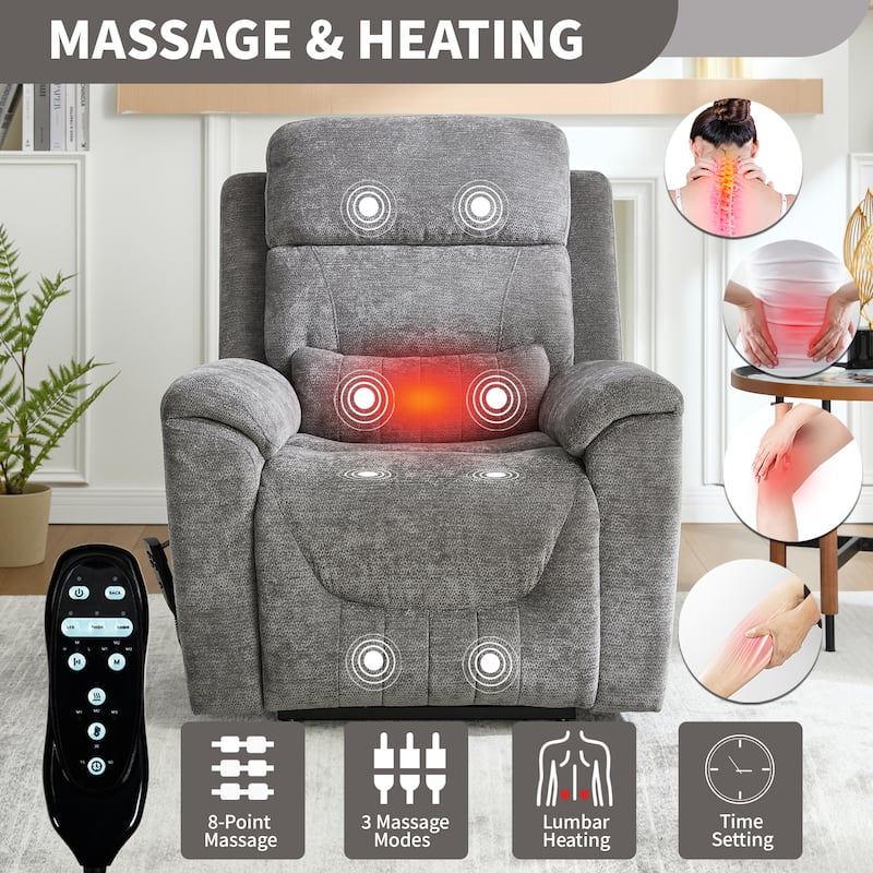 350 Lbs Leatherair Power Lift Recliner Chair,Heavy Duty Motion Mechanism With 8-Point Vibration Massage And Lumbar Heating