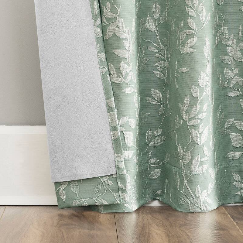 Sun Zero Estelle 2-Piece Foliage Woven Jacquard Total Blackout Back Tab Curtain Panel Pair