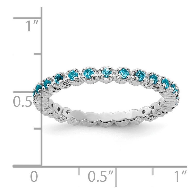 Curata 925 Sterling Silver Polished Prong set Patterned Stackable Expressions Blue Topaz Ring