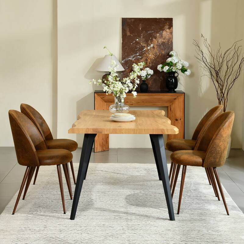 Homy Casa 5-Piece Dining Set with Modern Table and Upholstered Side Chairs