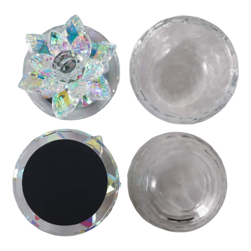 Decorative Rainbow Lotus Top Glass Trinket Dish for Jewelry and Keepsake Storage