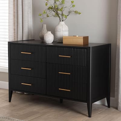 Primrose Mid-Century Fluted Wood 6-Drawer Dresser