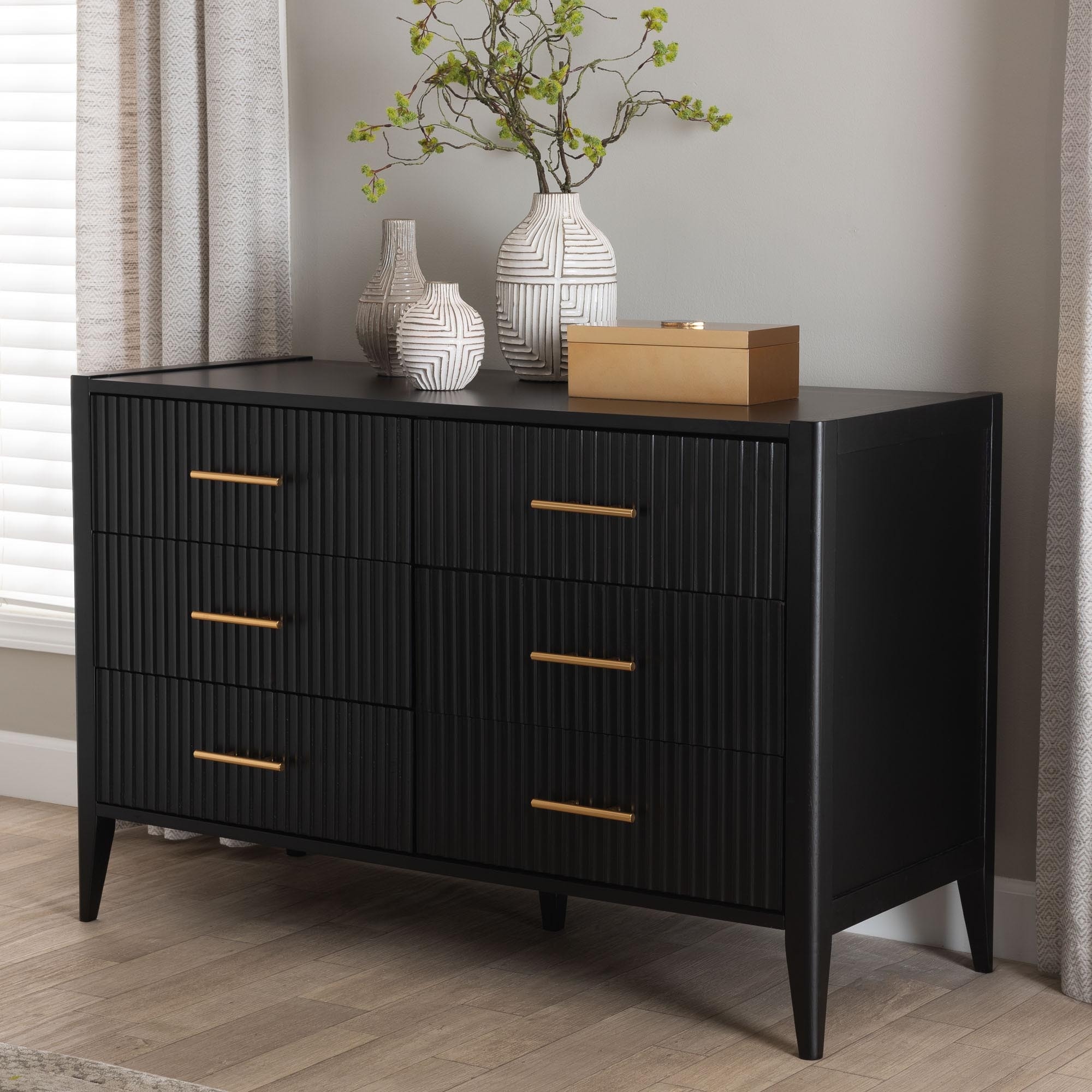 Primrose Mid-Century Fluted Wood 6-Drawer Dresser