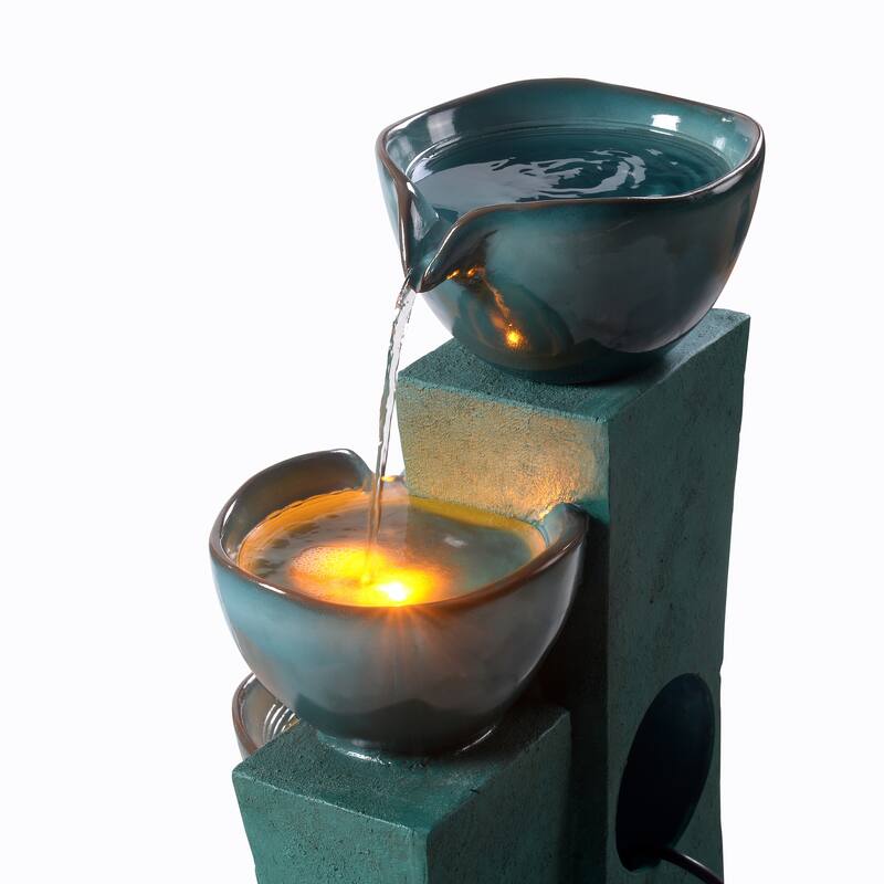 Teamson Home 28.54" 3-Tier Outdoor Fountain with LED Lights, Weather-Resistant Polyresin for Patio Garden Deck Decor