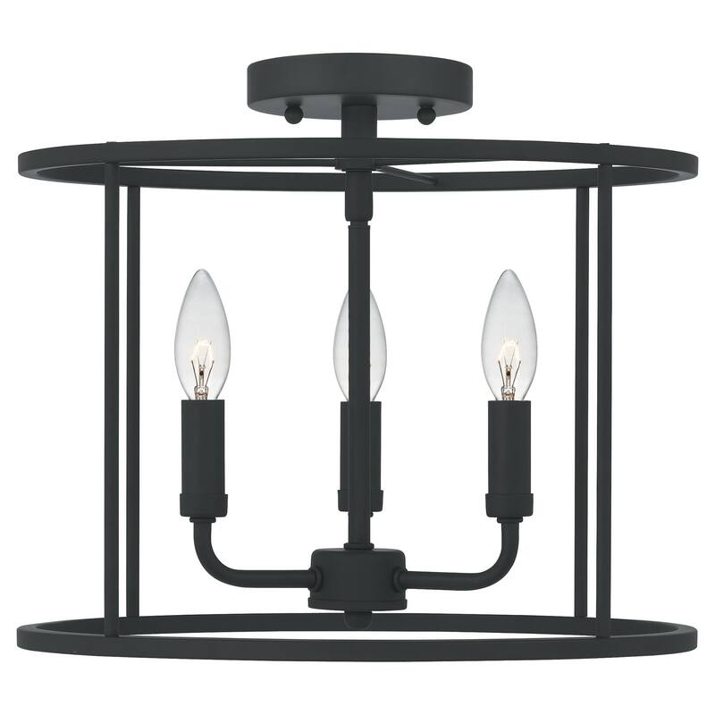 Bellevue Della 3 Light 14" Wide Semi-Flush Ceiling Fixture - Matte Black