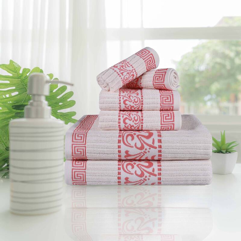Superior Athens Cotton Floral Border Greek Key 6-Piece Towel Set