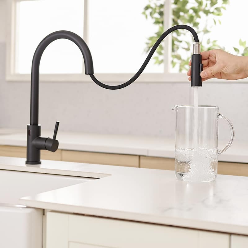Black Pull Out Touchless Kitchen Faucet with Deck Plate