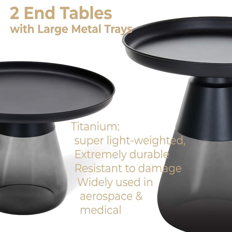 Set of Two Matte Black Tray Top Aeryn Nesting Tables - 24x17 19x20