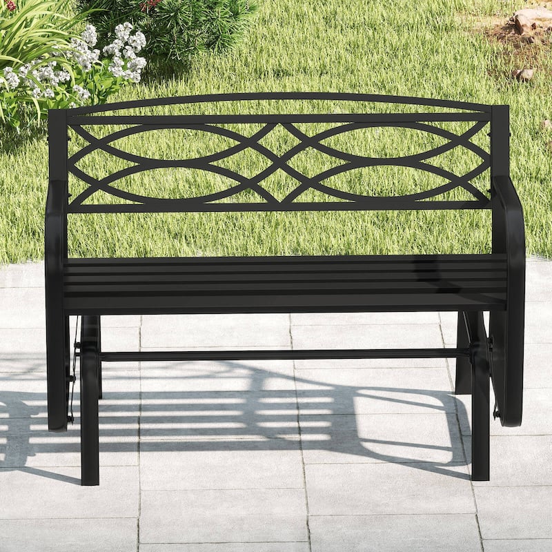 Costway 2-Person Outdoor Glider Bench with Metal Frame Armrests - See Details - Black
