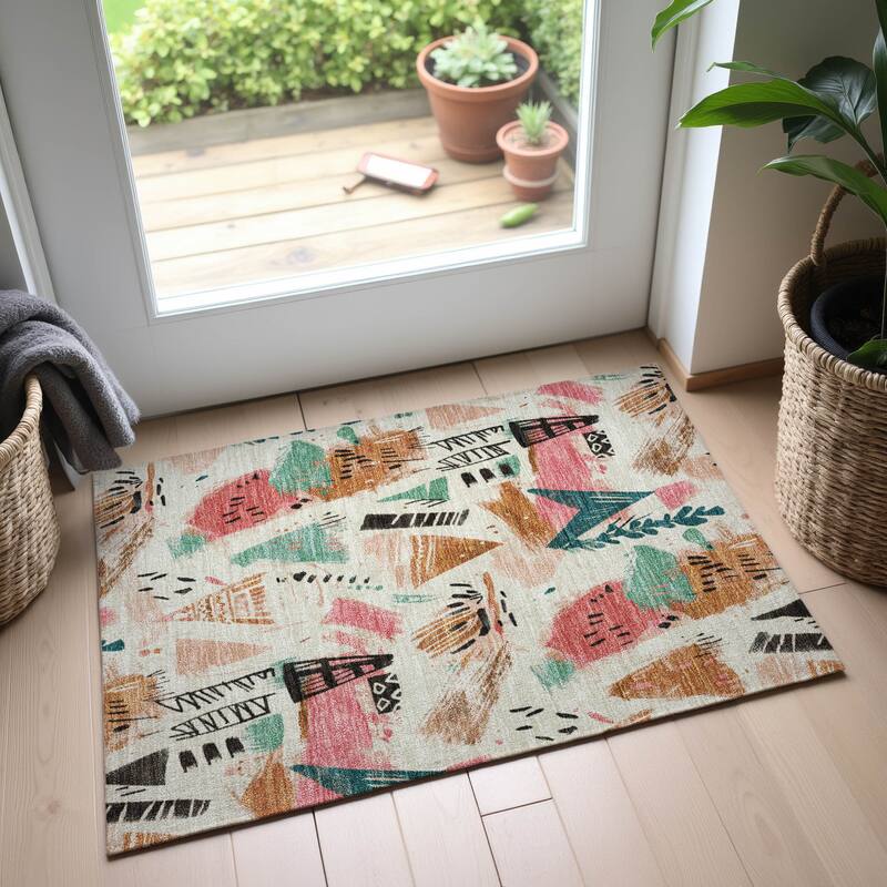Premium Washable Super Soft Abstract Fragments Mayfield Rug - Ivory - 1'8" x 2'6"