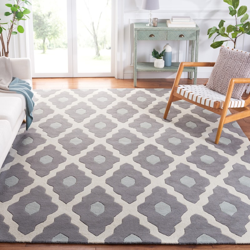 SAFAVIEH Handmade Chatham Sutapa Modern Moroccan Wool Rug - 6' x 9' - Ivory/Dark Grey