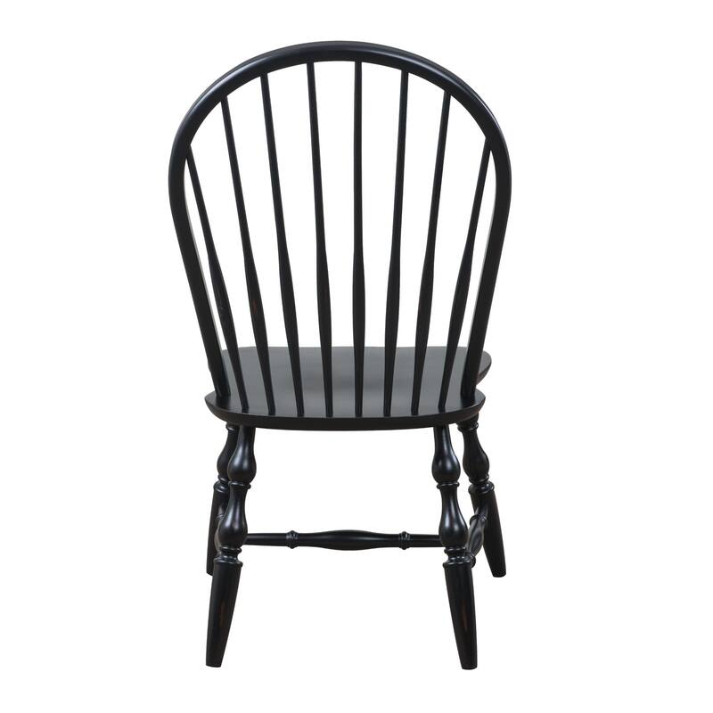 set of 2 antique black curved spindle back wooden dining chairs 41"