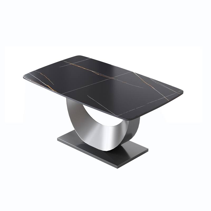 63"Rectangle Dining Room Table with U-Shape Stainless Steel Pedestal for Kitchen/Living Room(Table Only)