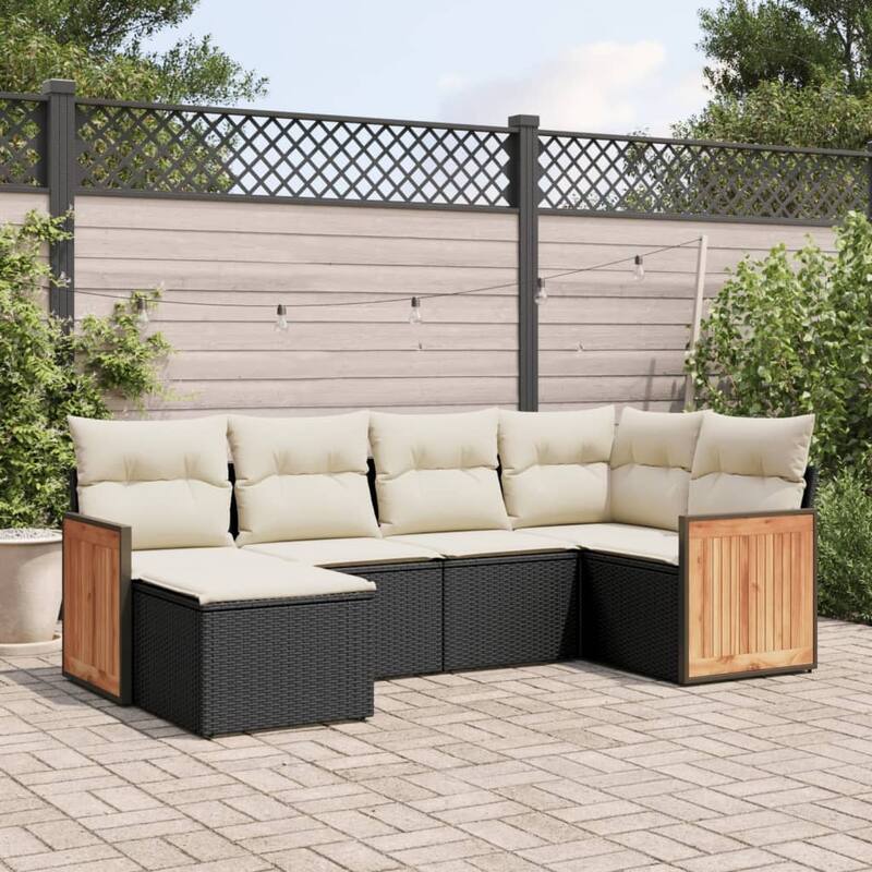vidaXL Patio Sofa Set with Cushions Outdoor Conversation Furniture Poly Rattan - 21.7 x 21.7 x 14.6 in - Black and cream without table