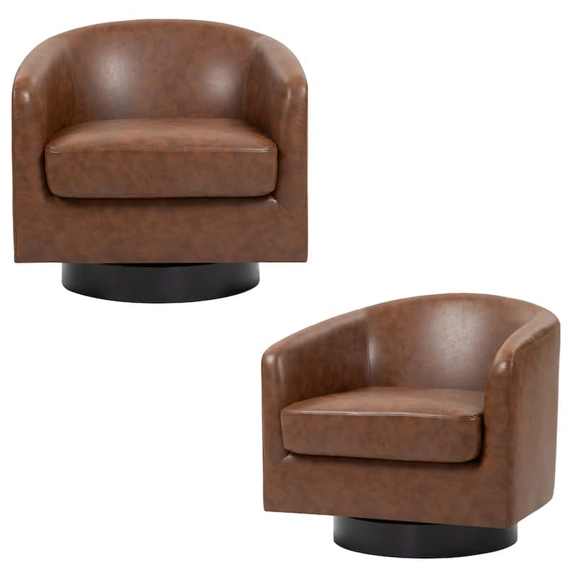 Faux Leather Accent Barrel Chair with Swivel Base