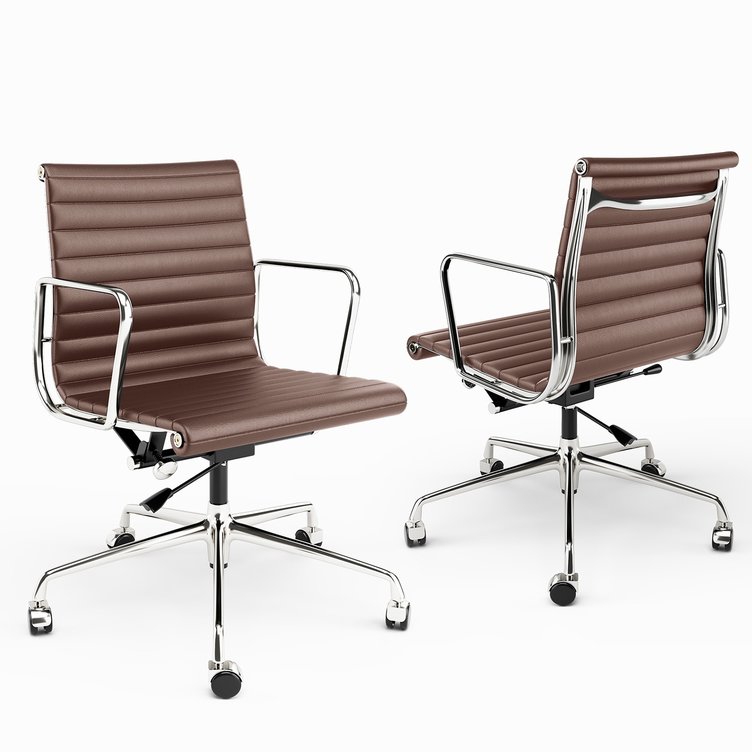 Genuine Leather Office Chair with Chrome Frame Adjustable Swivel Chair