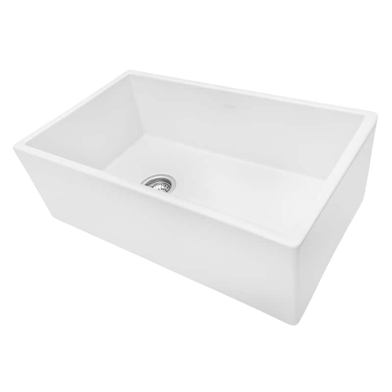 Ruvati 30-inch Fireclay Farmhouse Offset Drain Kitchen Sink Single Bowl White - Left Drain -