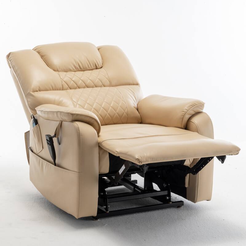 Electric Lift Recliner with Heat Massage, Ergonomic Home Theater Lounge Sofa, Recliner with USB Charging & Side Pockets