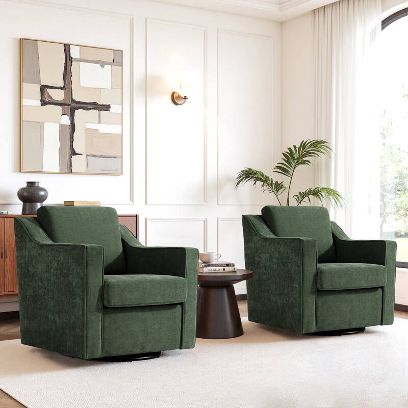 Modern Swivel Upholstered Armchair Accent chair Set of 2 - CHENILLE GREEN