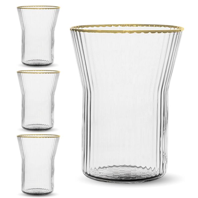 Bruno Magli Set of 4 Whiskey Glasses with Gold Rim - 10 oz - Clear