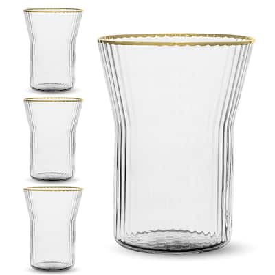 Bruno Magli Set of 4 Whiskey Glasses with Gold Rim - 10 oz