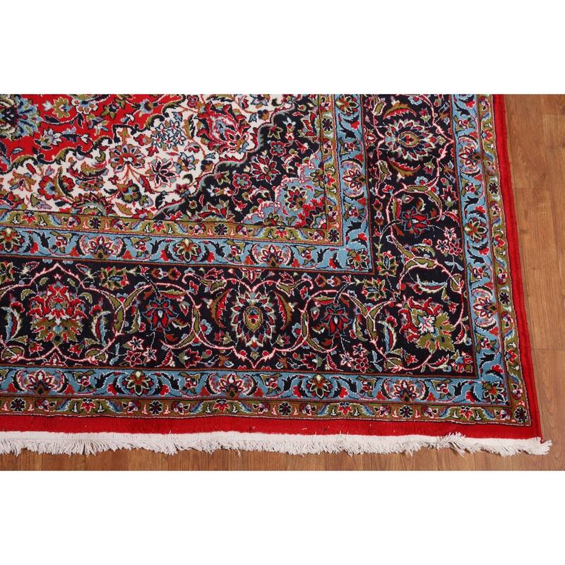 Traditional Floral Kashan Turkish Rug Medallion Machine-Made Carpet - 9'7" x 13'3"