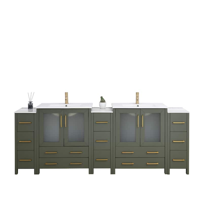 Vanity Art 96" Double Sink Bathroom Vanity Set 13 Dove-Tailed Drawers 5 Cabinets 2 Shelves, Soft-Closing Doors with Free Mirror